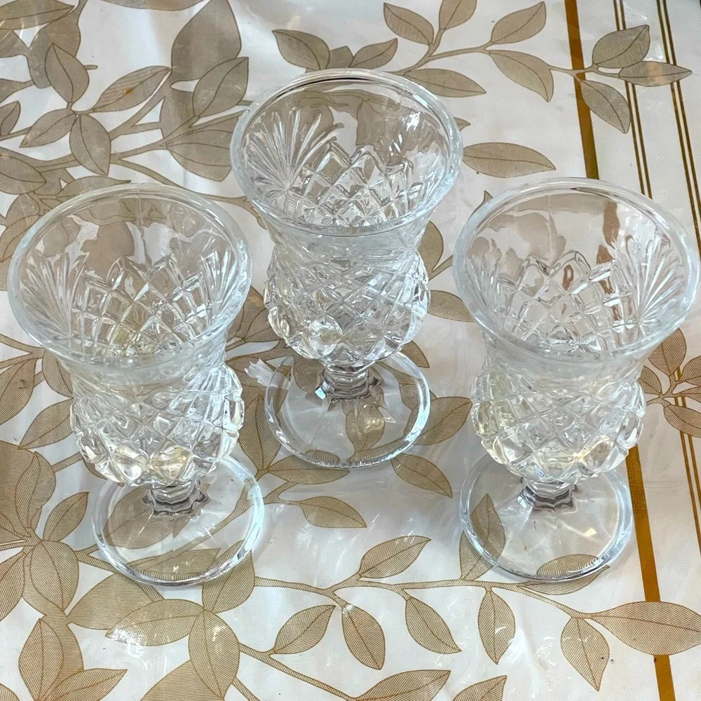 Set of 3 Clear Crystal Diamond Pattern Cut Glasses 5" Tall